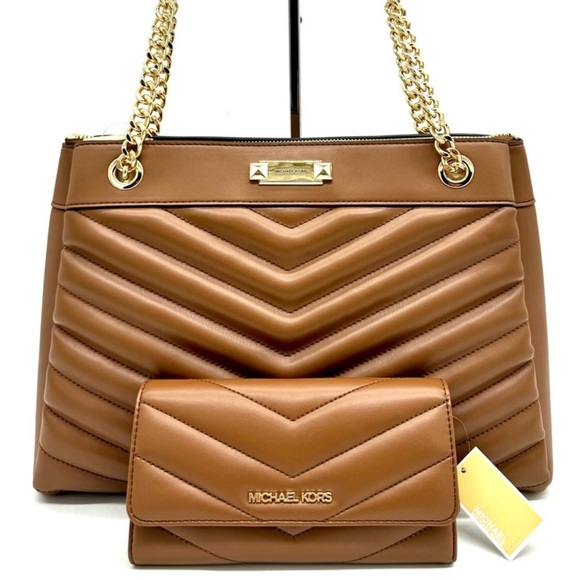 Michael Kors Whitney Medium Quilted Tote Bag & Large Trifold Wallet Luggage